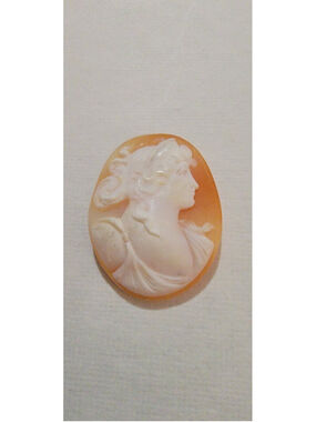 Vintage Hand Carved Shell Cameo Lady Profile Orange White 1.25" Italy